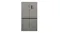 Front view of a Konka 474L Quad Door Fridge Freezer in sleek grey with a digital display Front view of a Konka 474L Quad Door Fridge Freezer in sleek grey with a digital display