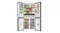 Open Konka 474L fridge revealing organized shelves, beverage bins, and lower freezer drawers Open Konka 474L fridge revealing organized shelves, beverage bins, and lower freezer drawers