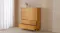Jasper 5 Drawer Tallboy in light oak finish shown with the two lower drawers partially open Jasper 5 Drawer Tallboy in light oak finish shown with the two lower drawers partially open