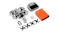 Flat lay of a DJI drone, screen remote, and orange accessories Flat lay of a DJI drone, screen remote, and orange accessories