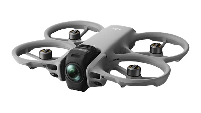 Elevated front-right view of a grey drone without propellers Elevated front-right view of a grey drone without propellers