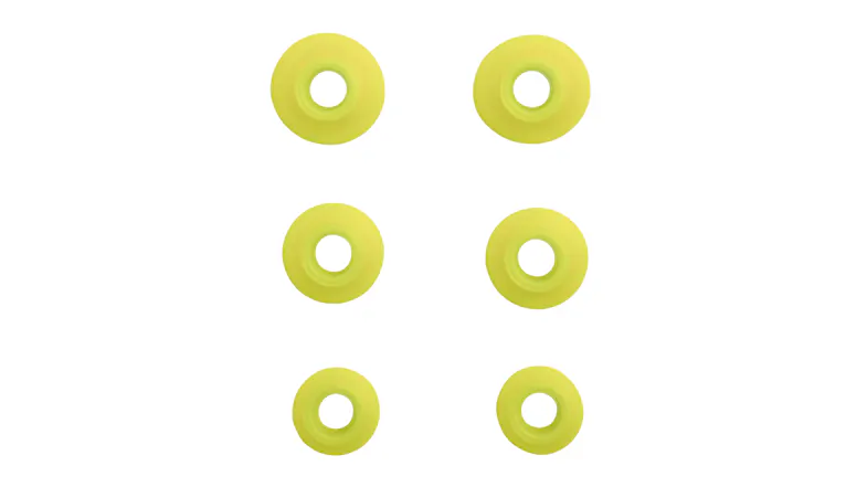 Three pairs of yellow silicone ear tips in different sizes Three pairs of yellow silicone ear tips in different sizes
