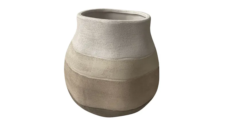 Sahara Stoneware Vase with a rounded silhouette and textured, earth-toned horizontal stripes Sahara Stoneware Vase with a rounded silhouette and textured, earth-toned horizontal stripes