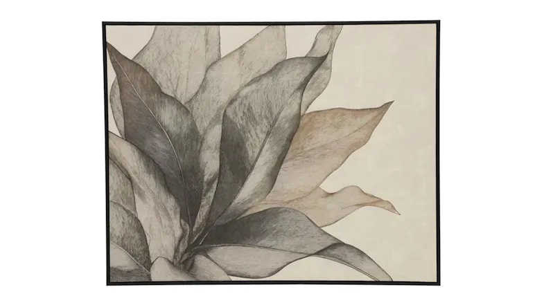 Bloom A Framed Art featuring a cluster of botanical leaves in neutral earth tones on a beige background Bloom A Framed Art featuring a cluster of botanical leaves in neutral earth tones on a beige background