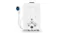 Front view of a white Maxkon portable powered water heater with a smooth rectangular body Front view of a white Maxkon portable powered water heater with a smooth rectangular body