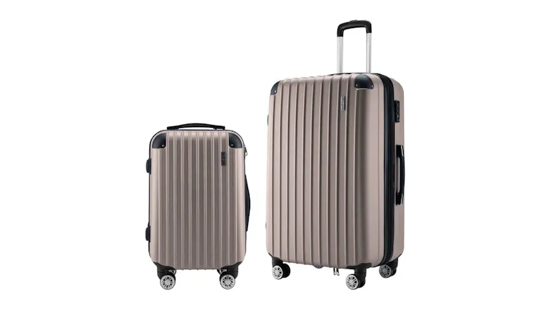 ront view of two pale bronze Buon Viaggio hardshell suitcases in different sizes ront view of two pale bronze Buon Viaggio hardshell suitcases in different sizes