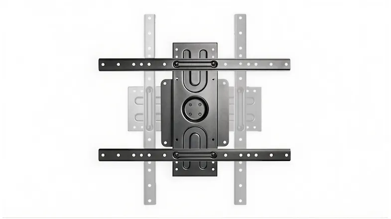 Flat TV Konic wall mount with dual rails and pull cord shown front-on Flat TV Konic wall mount with dual rails and pull cord shown front-on