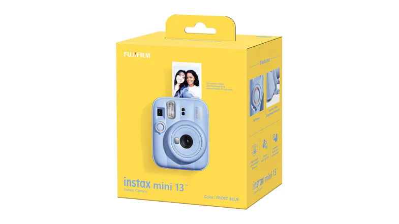 An Instax Mini 13 film camera retail box in yellow colour An Instax Mini 13 film camera retail box in yellow colour