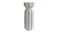 A tall white stoneware vase with a textured surface, fluted vertical ridges, and a cinched, hourglass-like shape A tall white stoneware vase with a textured surface, fluted vertical ridges, and a cinched, hourglass-like shape