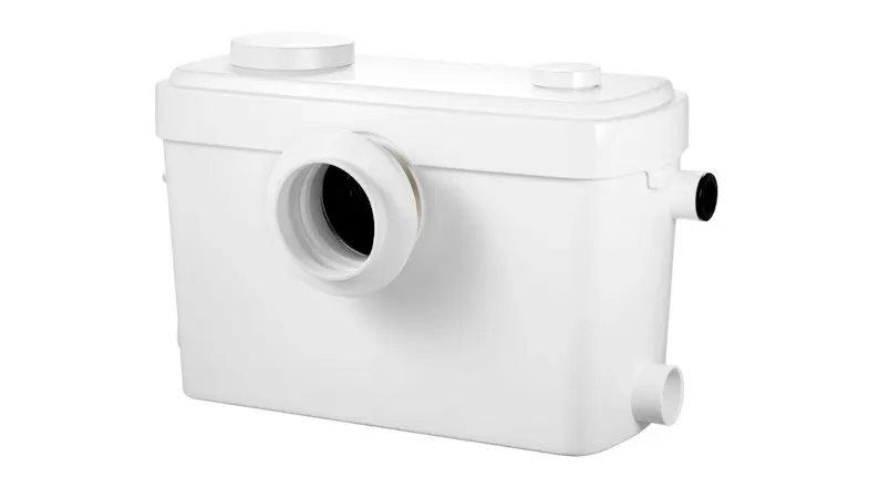 An angled view of the Maxkon Automatic Sewer Macerator Pump 600W in white finish An angled view of the Maxkon Automatic Sewer Macerator Pump 600W in white finish