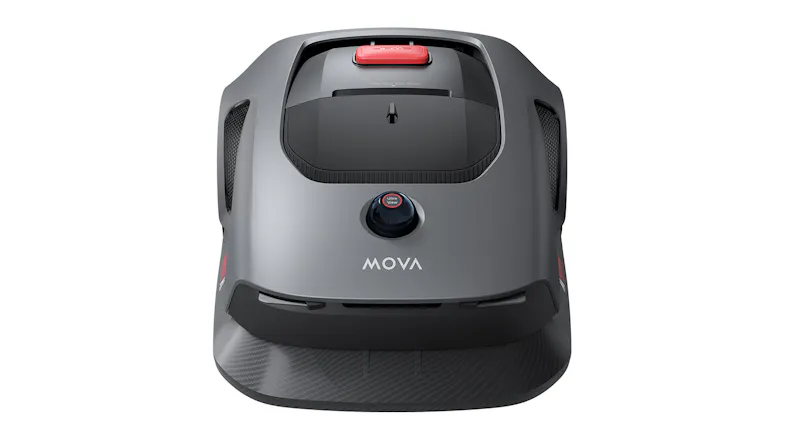 Front view of the mower, highlighting the "Ultra View" sensor and carbon fibre bumper Front view of the mower, highlighting the "Ultra View" sensor and carbon fibre bumper