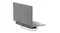Laptop tilted on a docking station with a cable connected to its side Laptop tilted on a docking station with a cable connected to its side