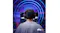 Rear view of a gamer with blue DTSX spatial audio rings Rear view of a gamer with blue DTSX spatial audio rings