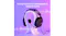 Black headset on a white stand with DTS spatial audio text Black headset on a white stand with DTS spatial audio text