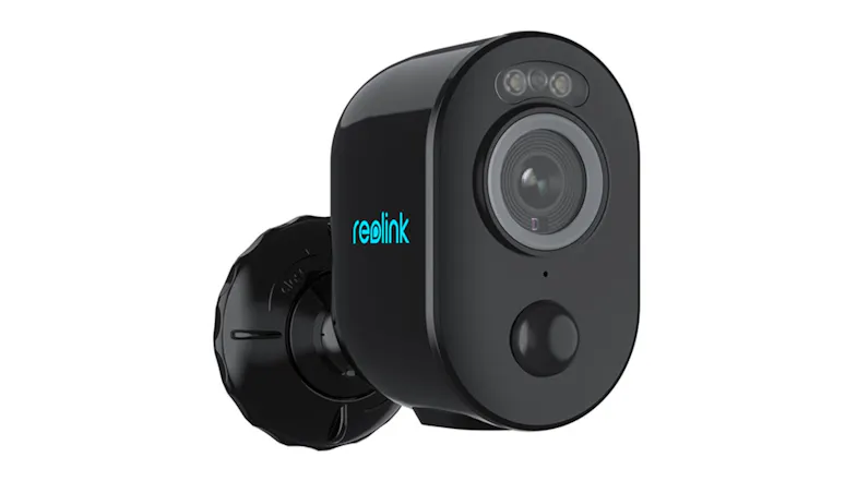 Reolink Argus 3 Pro 5MP wireless battery security camera with spotlight, motion sensor, and wall mount, shown at an angle Reolink Argus 3 Pro 5MP wireless battery security camera with spotlight, motion sensor, and wall mount, shown at an angle