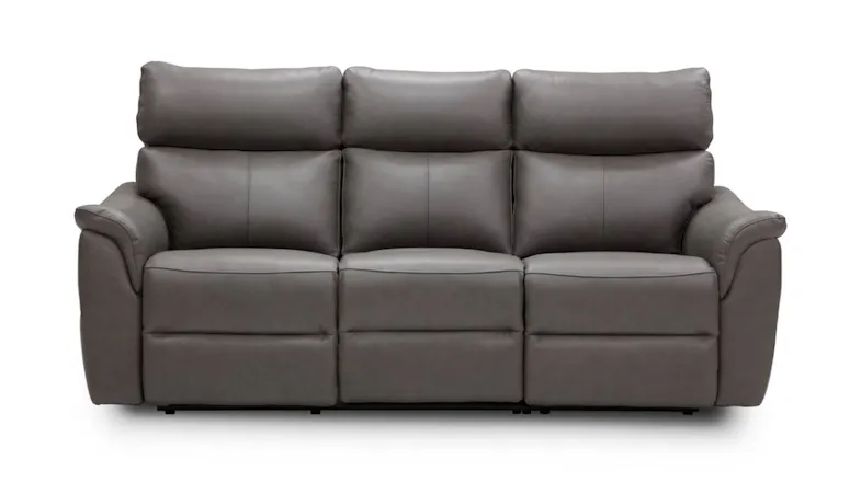 Front view of the Aspen 3 Seater Leather Recliner Sofa in grey leather Front view of the Aspen 3 Seater Leather Recliner Sofa in grey leather