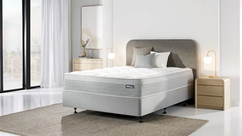 Lifestyle bedroom scene showing the Posture Life Soft King Single Mattress on a bed base Lifestyle bedroom scene showing the Posture Life Soft King Single Mattress on a bed base
