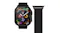 Front view of a black smartwatch with a ribbed silicone strap Front view of a black smartwatch with a ribbed silicone strap