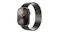 Front angled view of an Apple Watch fitted with the granite grey stainless steel Link Bracelet Pro Front angled view of an Apple Watch fitted with the granite grey stainless steel Link Bracelet Pro