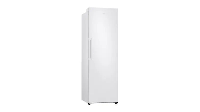 Angled left side view of the Samsung freezer with a left door handle Angled left side view of the Samsung freezer with a left door handle