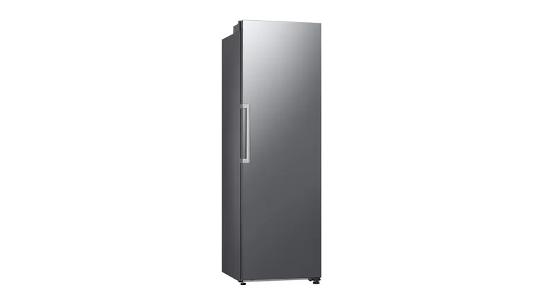 Angled left side view of the Samsung freezer with a left door handle Angled left side view of the Samsung freezer with a left door handle
