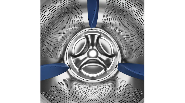 Close-up view of the steel drum with three blue agitators Close-up view of the steel drum with three blue agitators