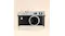 Front view of a vintage-style black and silver camera Front view of a vintage-style black and silver camera
