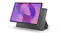 Front view of a tablet docked in a grey landscape kickstand Front view of a tablet docked in a grey landscape kickstand