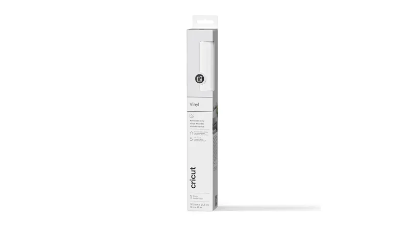 Vertical box of Cricut Removable Premium Vinyl in white, measuring 12 by 48 inches Vertical box of Cricut Removable Premium Vinyl in white, measuring 12 by 48 inches
