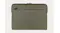 Rectangular military green sleeve with front logo and top dual zippers Rectangular military green sleeve with front logo and top dual zippers