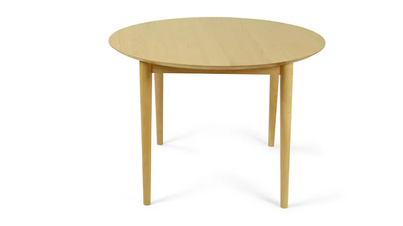 Front view of the Helsinki 1100mm round dining table in light oak Front view of the Helsinki 1100mm round dining table in light oak