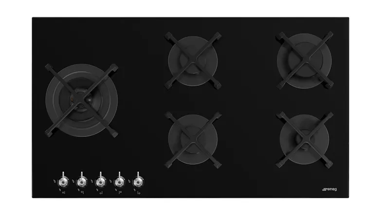 Smeg Classic 90cm 5 Burner Gas Cooktop in a sleek black colour Smeg Classic 90cm 5 Burner Gas Cooktop in a sleek black colour