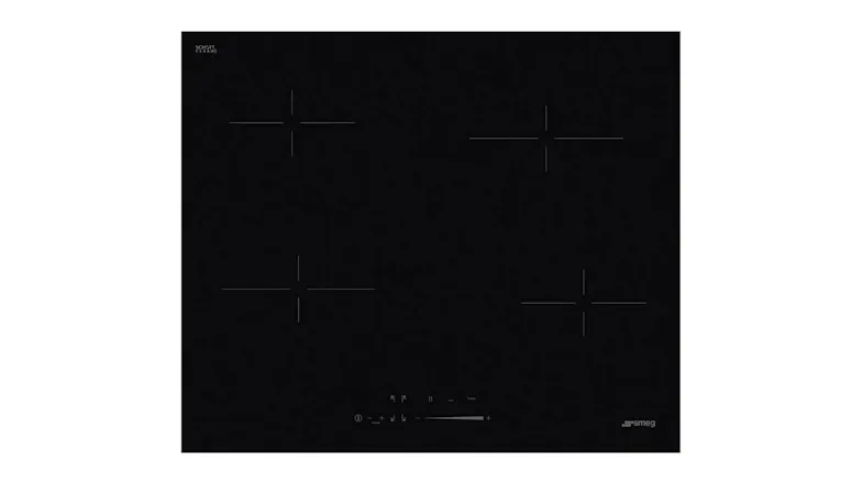 Top‑down view of the Smeg 60 cm black ceramic cooktop featuring four cooking zones marked by cross indicators Top‑down view of the Smeg 60 cm black ceramic cooktop featuring four cooking zones marked by cross indicators