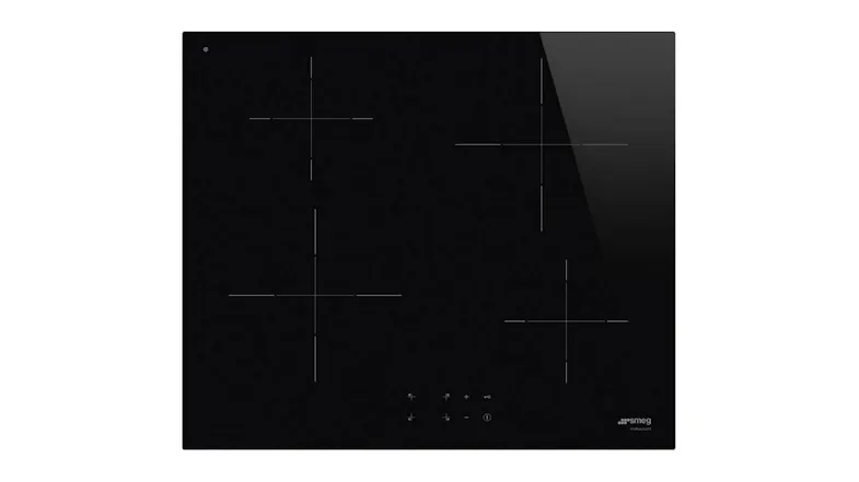 Top‑down view of the Smeg 60 cm black induction cooktop with four cooking zone Top‑down view of the Smeg 60 cm black induction cooktop with four cooking zone