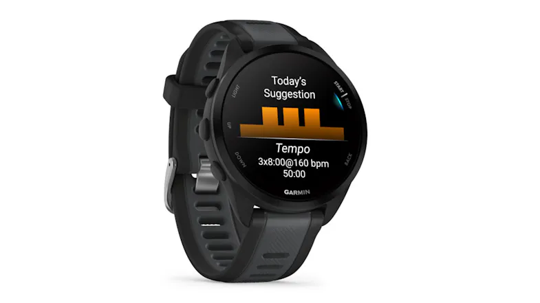 Garmin Forerunner 165 Running Smartwatch in a sleek black and slate grey colour Garmin Forerunner 165 Running Smartwatch in a sleek black and slate grey colour