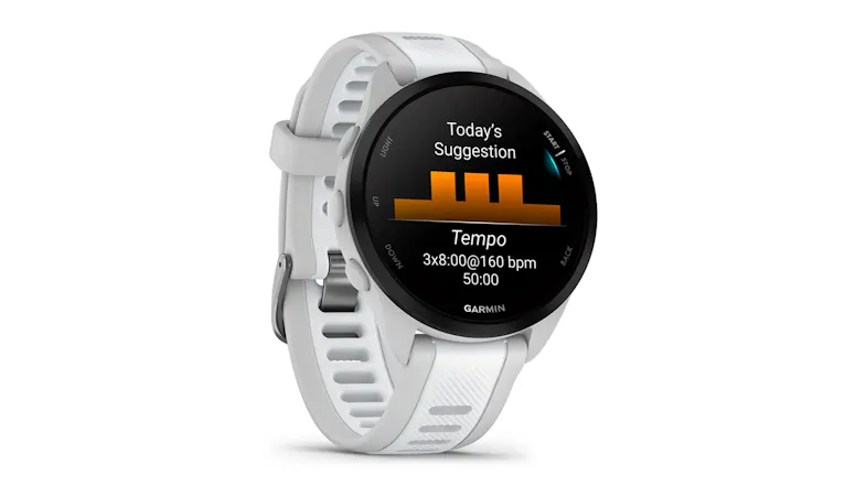Garmin Forerunner 165 Running Smartwatch in a sleek mist grey and whitestone colour Garmin Forerunner 165 Running Smartwatch in a sleek mist grey and whitestone colour