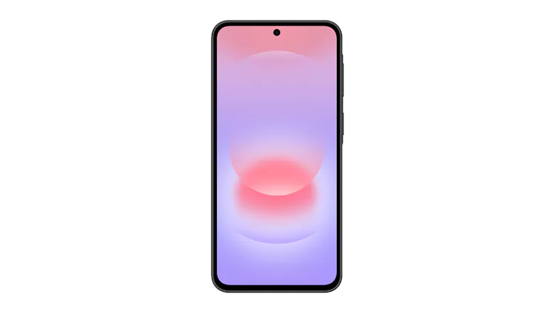 Front-facing view of Samsung Galaxy A37 5G in Awesome Charcoal with a vibrant wallpaper Front-facing view of Samsung Galaxy A37 5G in Awesome Charcoal with a vibrant wallpaper