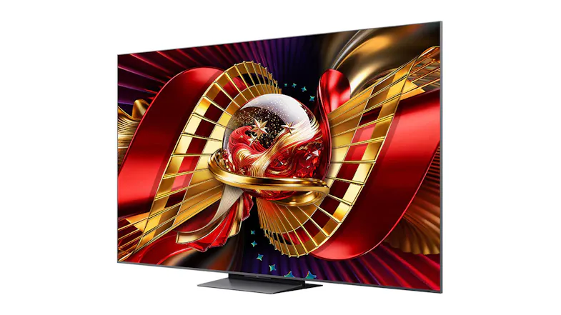 Left side view of the TCL TV showing a wide-screen display Left side view of the TCL TV showing a wide-screen display