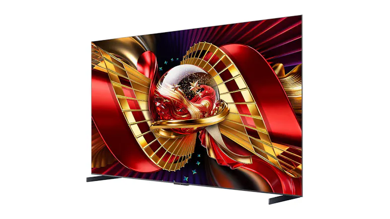 Left side view of the TCL TV showing a wide-screen display Left side view of the TCL TV showing a wide-screen display