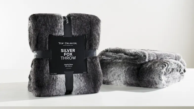 A Silver Fox Black/Silver Faux Fur Throw by Top Drawer A Silver Fox Black/Silver Faux Fur Throw by Top Drawer
