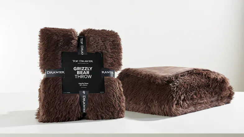 A Grizzly Bear Dark Brown Faux Fur Throw by Top Drawer A Grizzly Bear Dark Brown Faux Fur Throw by Top Drawer