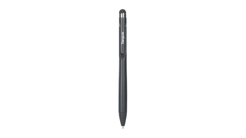 Front view of the Targus Antimicrobial Stylus Pen in black. The slim stylus features a soft rubber tip Front view of the Targus Antimicrobial Stylus Pen in black. The slim stylus features a soft rubber tip