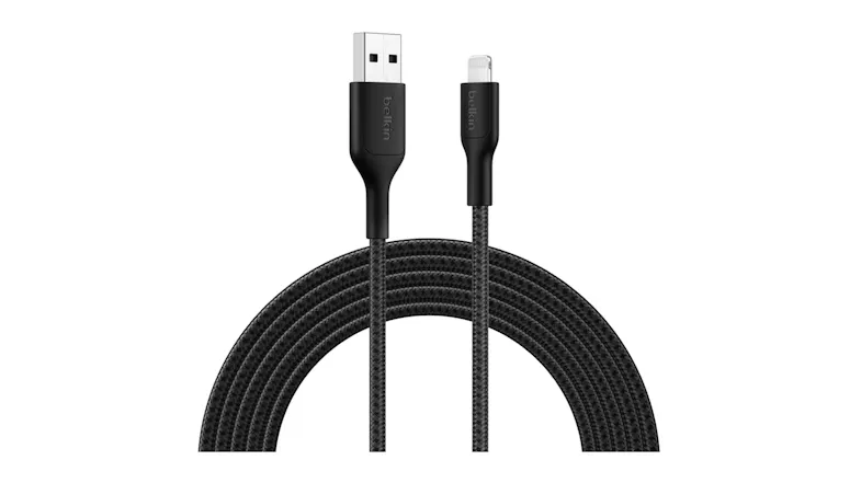 Two connector heads centred above a large loop of braided cable Two connector heads centred above a large loop of braided cable