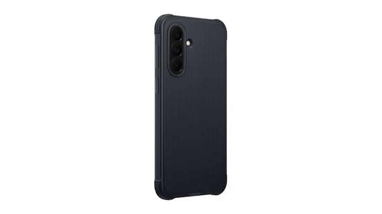 Angled rear view of the black Samsung Rugged Case on the Galaxy A37, showing the ridged back panel Angled rear view of the black Samsung Rugged Case on the Galaxy A37, showing the ridged back panel