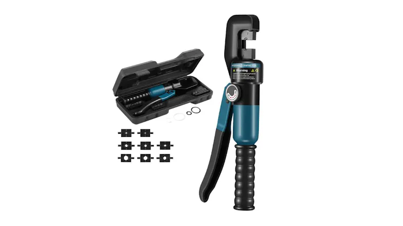 SHOGUN 8T hydraulic crimping tool kit with carrying case, interchangeable dies, pressure gauge, and ergonomic hand lever SHOGUN 8T hydraulic crimping tool kit with carrying case, interchangeable dies, pressure gauge, and ergonomic hand lever