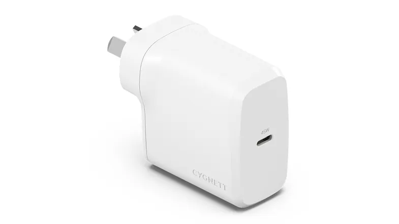 Cygnett PowerPlus 45W GaN USB-C Wall Charger in a sleek white colour Cygnett PowerPlus 45W GaN USB-C Wall Charger in a sleek white colour