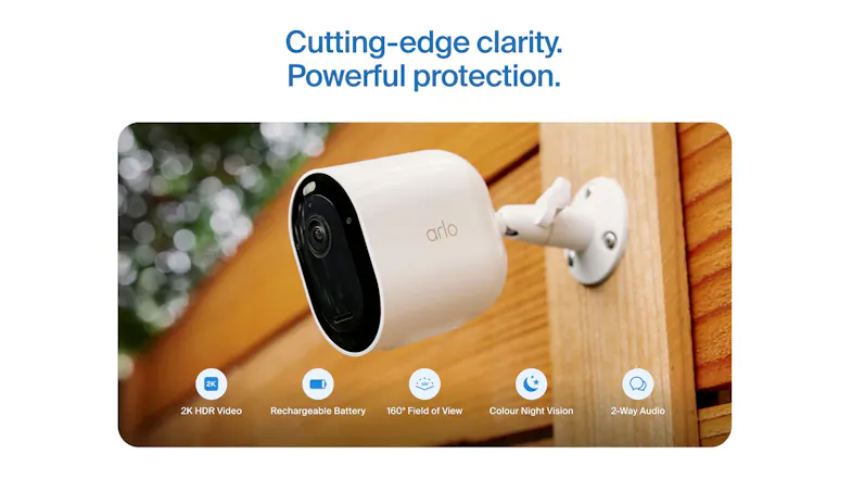 Side view of a sleek, white camera mounted on a wooden beam Side view of a sleek, white camera mounted on a wooden beam