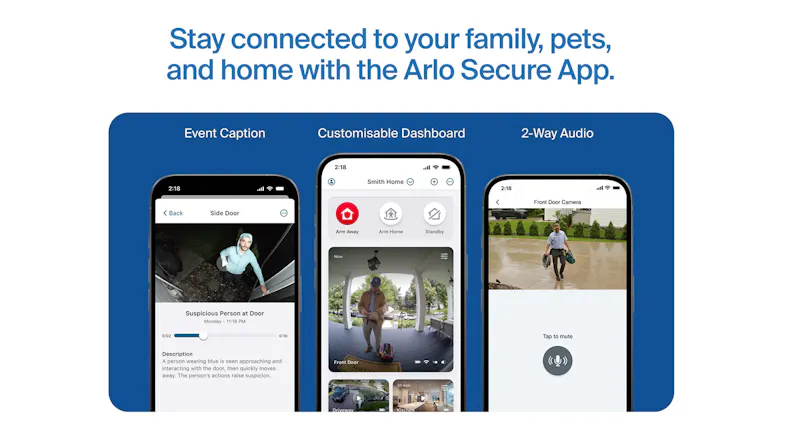 Three smartphones displaying different security app dashboard views Three smartphones displaying different security app dashboard views