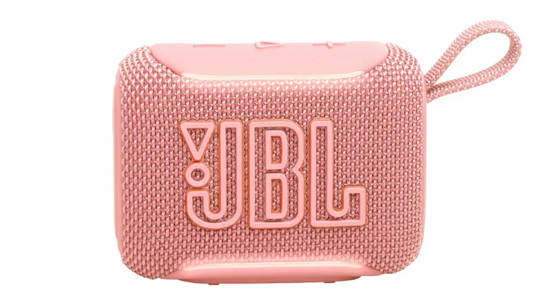 Front view of the JBL Go 5 portable Bluetooth speaker in pink Front view of the JBL Go 5 portable Bluetooth speaker in pink
