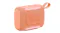 Angled front-left view of the orange JBL speaker, the grille and bold JBL logo are visible Angled front-left view of the orange JBL speaker, the grille and bold JBL logo are visible